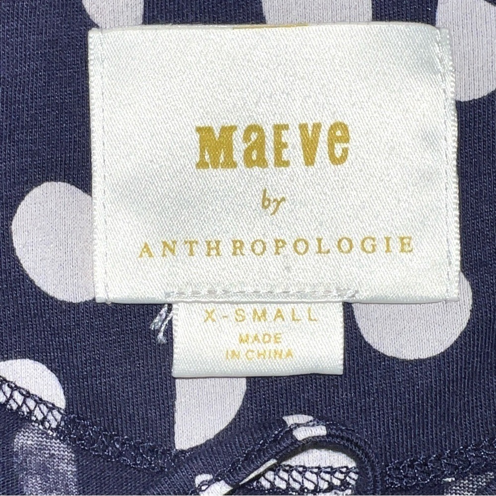 Anthropologie Maeve Navy Blue & White Polka Dot Cotton Modal Short Sleeve Top XS - Picture 8 of 11